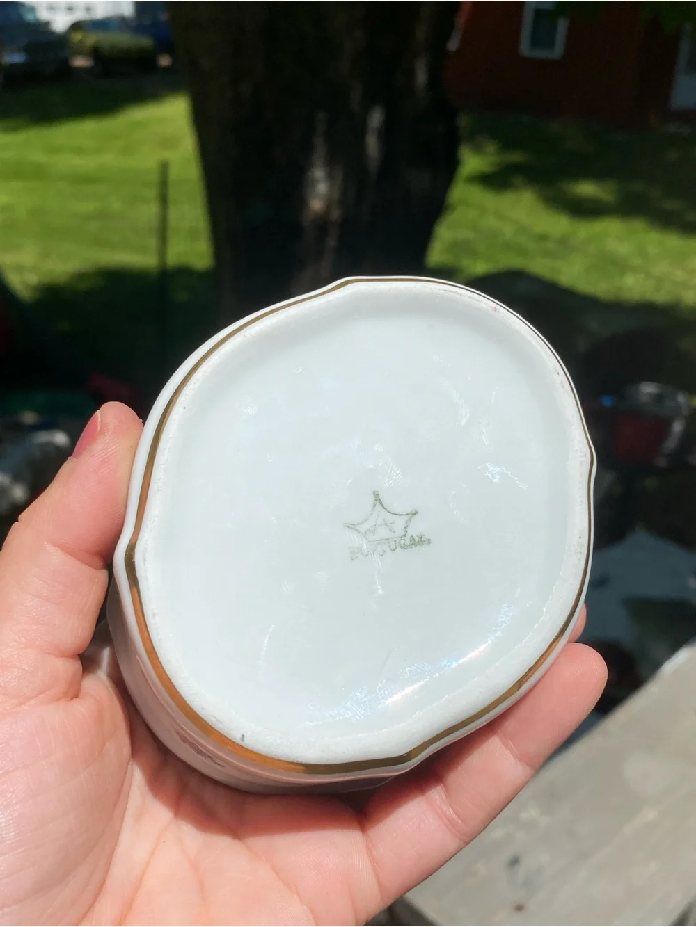 Vintage Portugal Porcelain Trinket Dish Delicate Floral Blue Gold Design